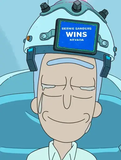 Simple Rick sits in a machine that forces him to relive nostalgic moments so his brain will secrete a flavor-enhancing chemical, extracted for wafer cookies.

The caption on the machine displays "Bernie Sanders wins Nevada".